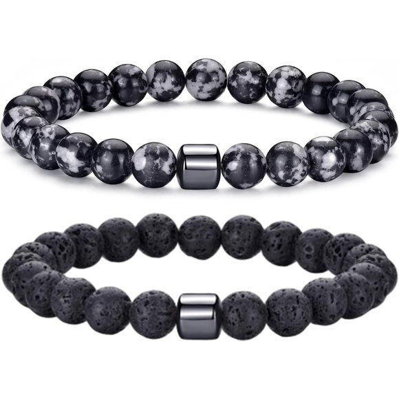 ⚡Rankeef Men2 Grey Lava rock Tiger Eye 8MM Natural Stone Crystal Beaded Bracelet - Picture 1 of 7